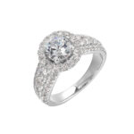 Stunning engagement ring featuring a large diamond and sparkling pave-set diamonds.