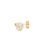 Elegant gold stud earrings with sparkling stones in a floral pattern, perfect for any occasion.