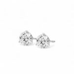 Elegant diamond-like stud earrings with sparkling facets and a sleek metal setting.