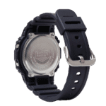 Durable rugged watch with shock-resistant design, black rubber strap, and polished metal back.