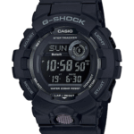 Casio G-Shock watch with digital display, rugged design, Bluetooth connectivity, and 200m water resistance.