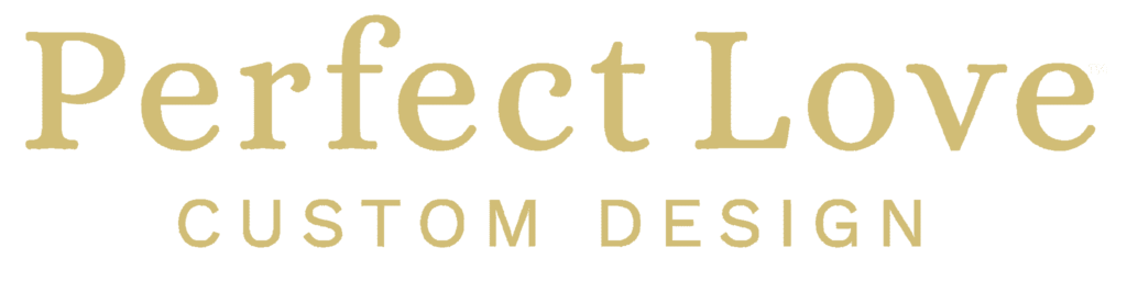 Elegant Perfect Love logo design for custom design services in gold and green hues.