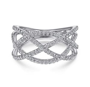 14K White Gold Diamond Criss Cross Ring
