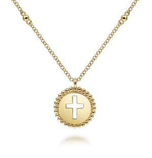 14K Yellow Gold Bujukan Cross Pendant Necklace