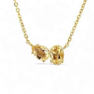 Elegant gold necklace featuring yellow oval gemstones, perfect for any occasion.