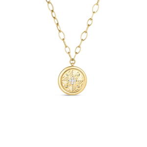 Elegant gold pendant necklace with floral design and sparkling stones, perfect for any occasion.