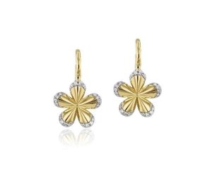 Elegant yellow gold flower earrings with sparkling diamond accents, perfect for any occasion.