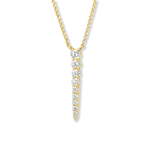 Elegant yellow gold pendant necklace with sparkling stones, perfect for modern style and versatility.