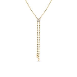 Elegant gold beaded necklace with floral pendant and sparkling stones for stylish occasions.