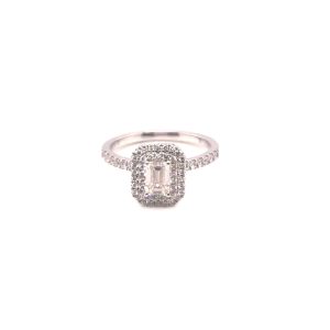 14 Kt White Gold Double Emerald Halo Diamond Engagement Ring