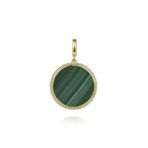 14K Yellow Gold Bujukan Round Malachite Medallion Pendant