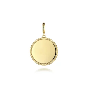 14K Yellow Gold Bujukan Round Personalize Medallion Pendant in size 24mm