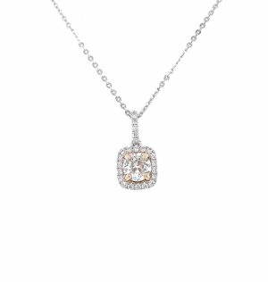 Ladies 14k Two-Tone Gold Cushion Halo Diamond Pendant