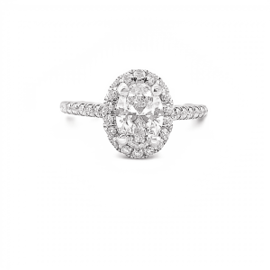 14 Kt White Gold Oval Halo Engagement Ring