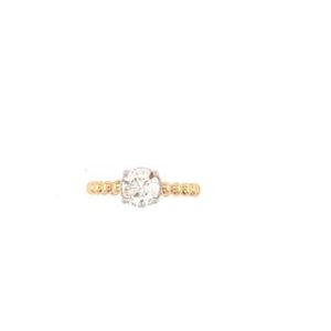 14kt Two Tone Solitaire Beaded Diamond Engagement Ring