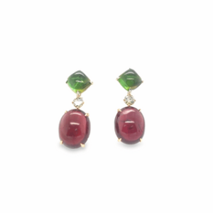 18kt Rose and White Gold Garnet and Tourmaline Dangle Earrings