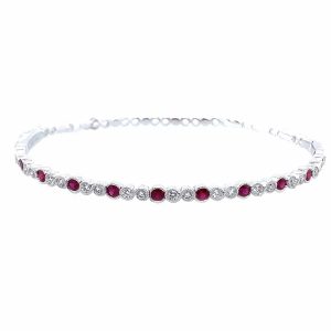 14kt white gold diamond and ruby fashion bangle