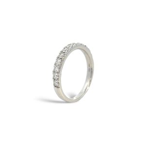 Elegant diamond ring with a polished white metal band, perfect for engagements or fashion statement.
