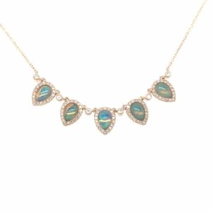 Opal and Diamond 14K Yellow Gold Fashion Necklace