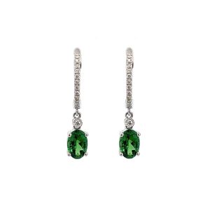 14 Kt White Gold Garnet Drop Earrings