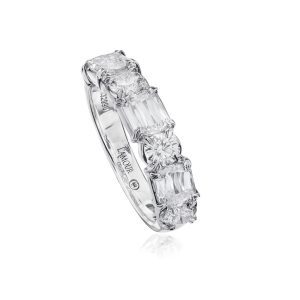 Elegant diamond ring with mixed cuts in polished white metal, perfect for luxury jewelry lovers.