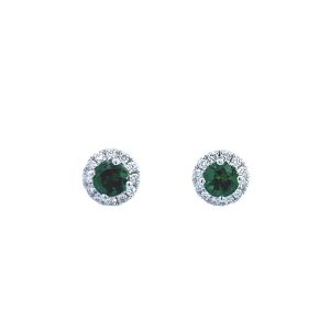 14kt white gold round garnet and diamond halo stud earrings
