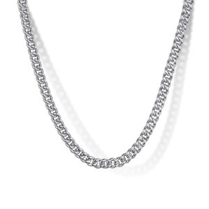 Chunky silver chain necklace, polished oval links, perfect for modern streetwear and trendy fashion.