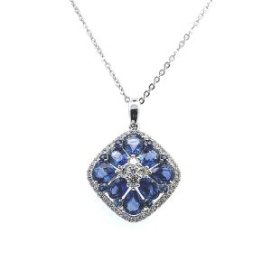 14kt white gold sapphire and diamond fashion pendant