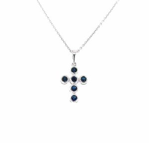 Sapphire Cross 14K White Gold Fashion Necklace