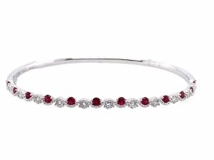 18 Kt White Gold Ruby and Diamond Alternating Bangle Bracelet