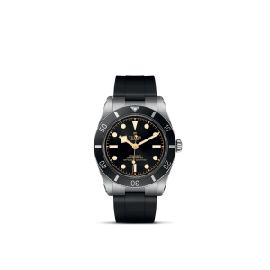 Stylish Tudor diving watch with stainless steel case, luminous dial, and durable rubber strap.