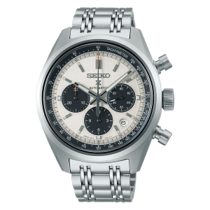 Sleek Seiko chronograph watch in stainless steel, featuring minimalist design and multifunctional sub-dials.