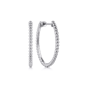 Elegant sterling silver hoop earrings with beaded design, perfect for any occasion.