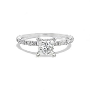 Elegant engagement ring featuring a princess-cut diamond with pave-set accents for timeless beauty.