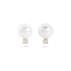Elegant pearl earrings with diamond accents, perfect for any occasion or jewelry collection.