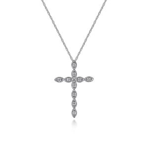 Elegant silver cross necklace with sparkling gemstones, perfect for any occasion.