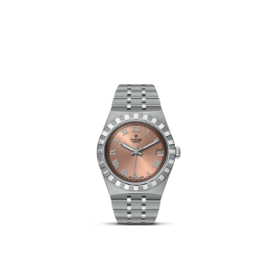Tudor stainless steel wristwatch with rose-gold dial and elegant design, ideal for luxury enthusiasts.