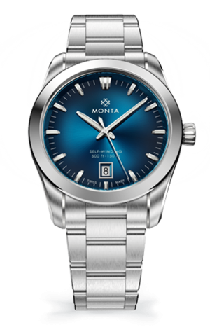 Monta stainless steel watch featuring a gradient blue dial and elegant design for any occasion.