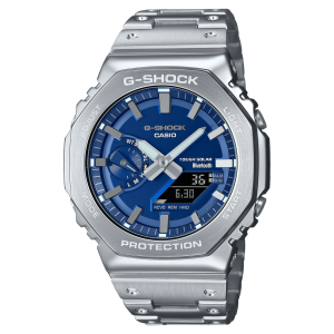 Durable Casio G-Shock watch with solar power, analog-digital display, and stainless steel design.