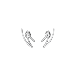 Elegant silver earrings with shimmering gemstones, showcasing a modern and sophisticated design.