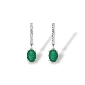 Elegant emerald earrings with diamonds, showcasing vibrant green stones in a modern design.