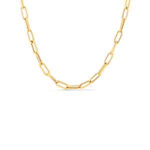 18kt yellow gold alternating polished and fluted paperclip link chain necklace