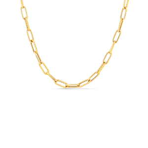 18K DESIGNER GOLD ALTERNATING POLISHED AND FLUTED PAPERCLIP LINK 17 INCH CHAIN