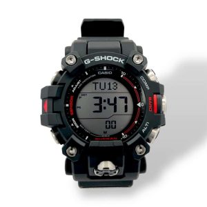 Durable Casio G-Shock Mudman watch with digital display, featuring rugged design and outdoor functions.