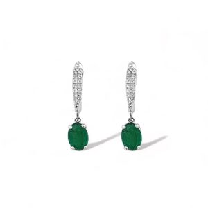 Elegant emerald earrings with sparkling accent gems, perfect for formal and casual occasions.