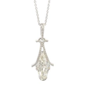 Elegant drop pendant necklace featuring a sparkling central gem and luxurious metallic accents.