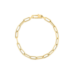 Stylish gold chain bracelet with interlinking rectangular links, perfect for any occasion.