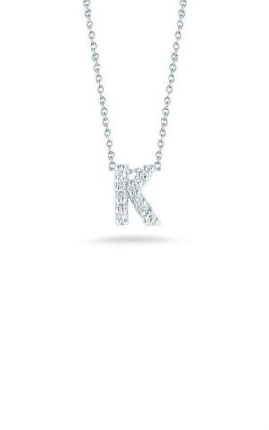 Sparkling silver initial K necklace with cubic zirconia on a delicate chain.