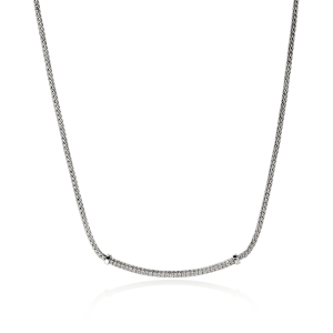 Elegant silver necklace with shimmering stones, perfect for layering or making a statement.