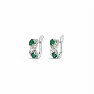 Elegant silver earrings with emerald gemstones and sparkling accents, perfect for any occasion.
